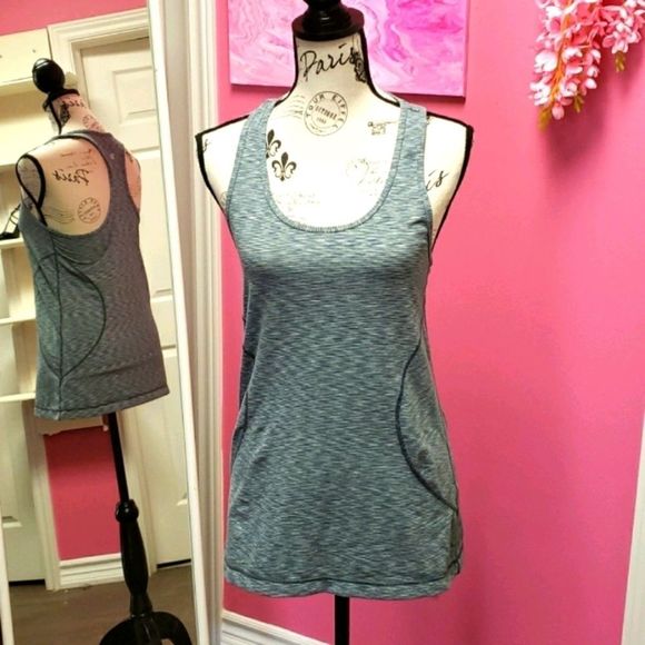 Zella 💟 Grey Striped Racertop Tank Top - Picture 1 of 12